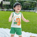 ベビー服 男の子 夏物 上下セット タンクトップ ノースリーブ ショートパンツ 半ズボン 2点セット かわいい キャラクター柄 綿100% 軽い 薄手 普段使い お出かけ用 くつろぎ着 カジュアル