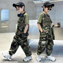 Tシャツ 男の子 子供 お子様 少年 半袖 上下セット 迷彩柄 気軽で今風の お出かけ 通学 普段着 春夏 短めの半ズボン 膝丈の半ズボン 2点セット