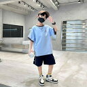 上下セット 男の子 子供 少年 男児 男子 中高学年 春夏 半袖 上下2枚組 かぶりシャツ 運動 運動着 吸汗速乾 さらっとした 軽量 薄手 かっこいい おしゃれ 涼しげな 青
