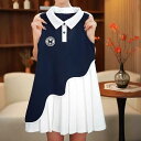 お子様向け女の子用ワンピース 袖なし ポロワンピース 学園風 リボン 春夏 かわいい 背面 ハートくり抜き 普段使い
