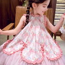 ワンピース 女の子 女児 子供向け 夏物 フランス風 キャミソール 袖なし チュール 可愛らしい かわいい プリンセス 綿 ピンク色のワンピース