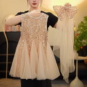 ワンピース 女の子 子供用 スパンコール 袖なし プリンセスドレス フォーマルドレス 夏 シャンパンカラー ミディ丈 丸首 綿裏地 通気性 普段使い 柔らか素材 無地