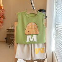 お子様向け 男の子 女の子 袖なし 上下セット 短パン ワッフル生地 薄手 夏 かわいい 普段着 普段使い ポリエステル 2点組