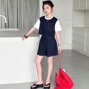Tシャツ セットアップ キッズ 女の子 フェイクレイヤード 半袖 ショートパンツ 長ズボン 2点セット 春夏 カジュアル 普段着 薄手で軽い 虫よけ