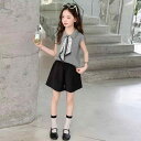 セットアップ 女の子 ポロシャツ ショートパンツ 無地 薄手 夏 カジュアル スクール風 ジュニア 通学着 普段使い 日常使い 紺色 灰色 生成り色 黒