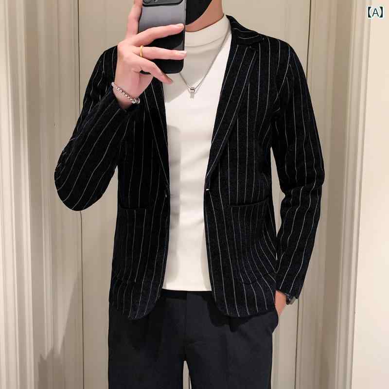 アウター メンズ カジュアル おしゃれ スーツ ジャケット トレンディ ファッション トップス 春秋服 ストライプ カジュアル スーツ ジャケット