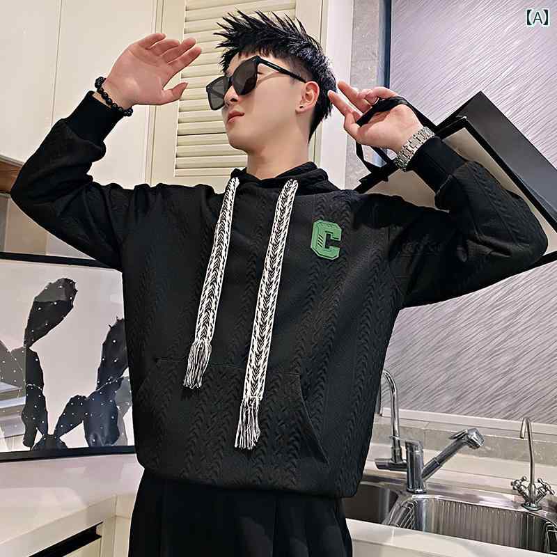 メンズ トップス スウェット Tシャツ カジュアル ファッション おしゃれ レター ラベル フード シャツ 春秋 ブラック ジャケット(4)