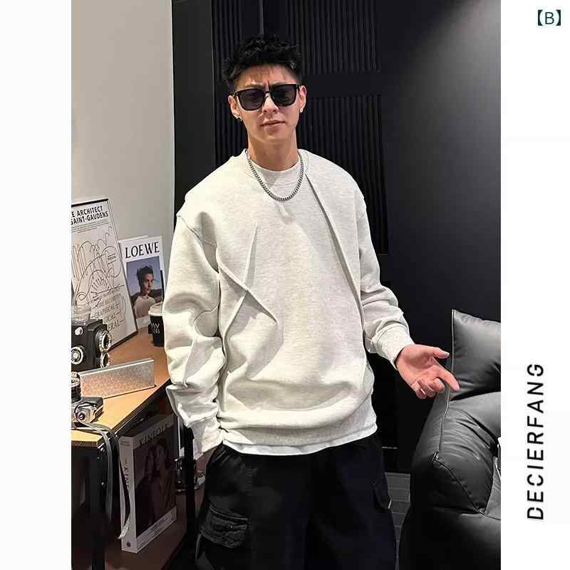 メンズ トップス スウェット Tシャツ カジュアル ファッション おしゃれ 秋冬 綿 シンプル 厚手 シャツ トレンディ 個性 大きめサイズ ジャケット