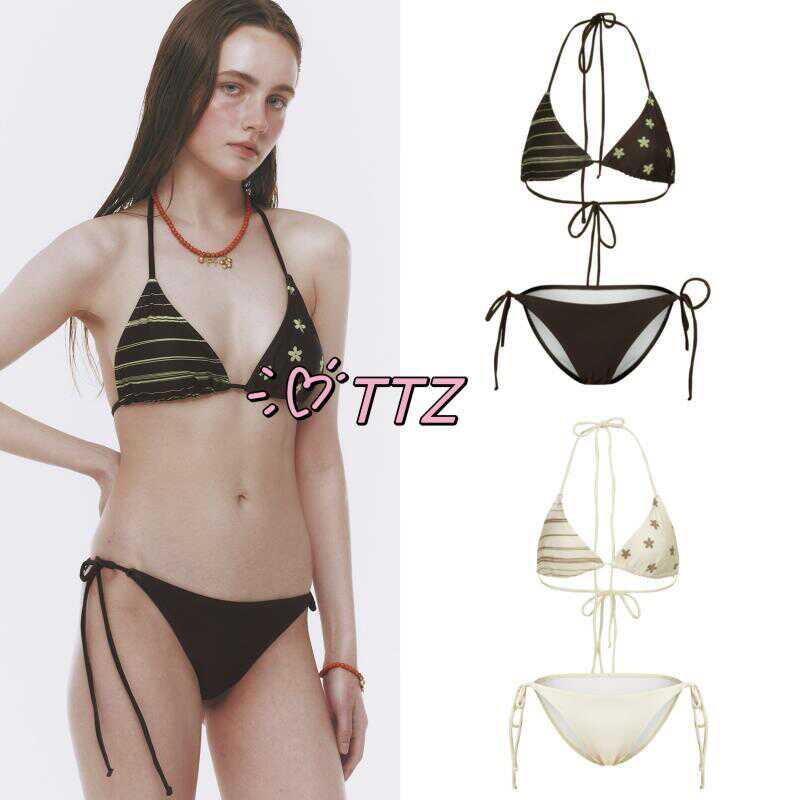 水着 女性向け 小花柄 縞模様 切り替え 高級感 上下別 気になる部分を隠せる 着痩せ効果 行楽に最適 ビ..