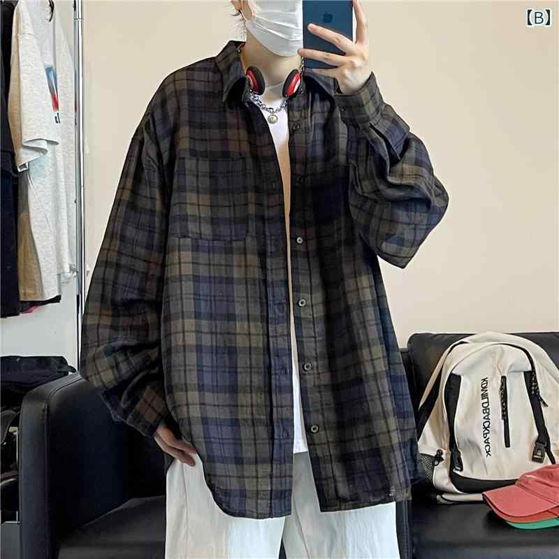 メンズ トップス カジュアル ファッション おしゃれ レトロ チェック 長袖 シャツ 春秋 カジュアル シャツ ジャケットに マッチ トレンディ