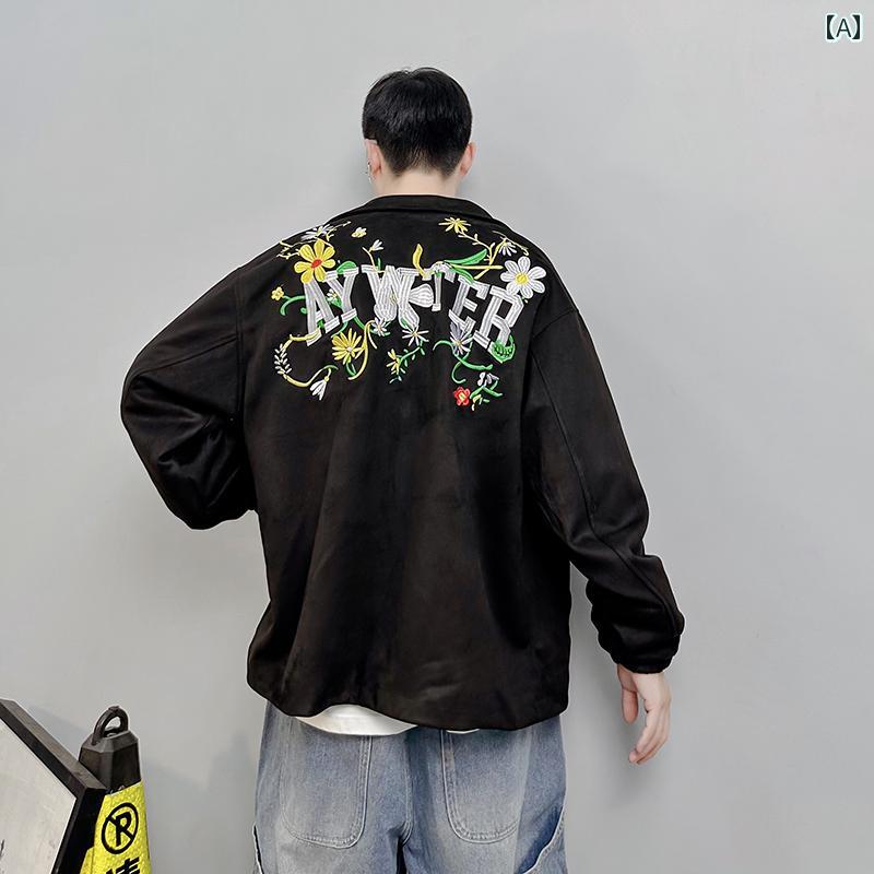 メンズ トップス カジュアル ファッション おしゃれ 秋冬 レトロ ゴシック 刺繍高 重量 スエード ジャケット レディース オフショルダー ブラック ジャケット