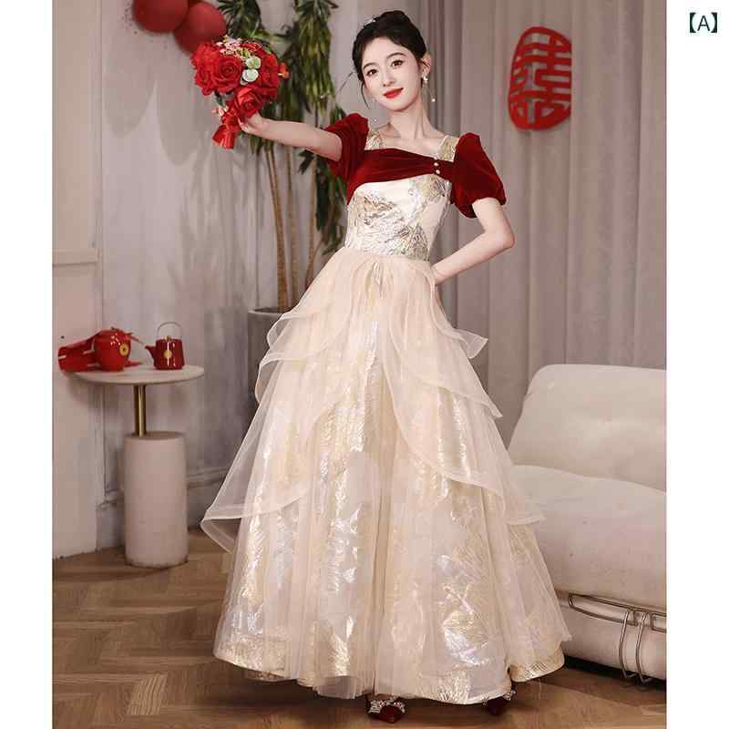 楽天おうち健康生活ドレス レディース ワインレッド 結婚式 お呼ばれ 披露宴 二次会 パーティー フォーマル フレンチスタイル 高級感 エレガント ロング丈 ふんわり袖 編み上げ ビーズ装飾 春夏