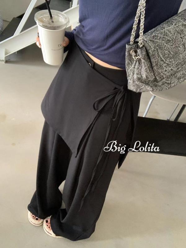 大きめサイズ レディース パンツ おしゃれ ファッション カジュアル ズボン ヒップ カーテン 取り外し 可能 スカート 2点 セット性 着痩せ 太め カジュアル ズボン 秋 ぽっちゃり