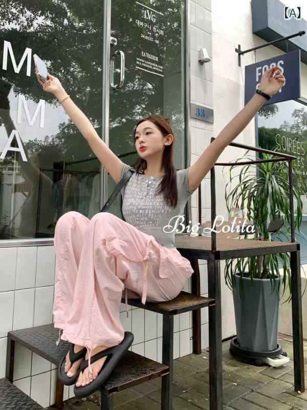 大きめサイズ レディース パンツ おしゃれ ファッション カジュアル ズボン 速乾 日焼け防止 ロング ぽっちゃり アメリカン 巾着