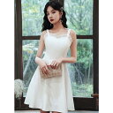 ワンピース 女性用 白 ミニ丈 キャミソール 袖なし Aライン パーティー ドレス 普段使い 結婚式 二次会 お呼ばれ シンプル 上品 優雅 フォーマル 低身長向け 春夏