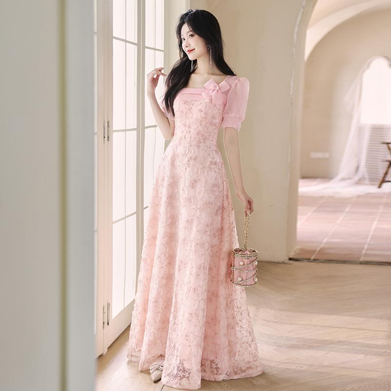 ロングドレス レディース イブニングドレス フォーマル パーティードレス フランス風 高級感 マキシ丈 スクエアネック パフスリーブ 結婚式 披露宴 成人式 発表会 演奏会 二次会 秋冬