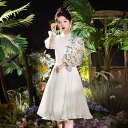 チャイナドレス レディース 現代中国風 礼服 レトロ風 長袖 ミモレ丈 パーティー 宴会 結婚式 発表会 卒業式 成人式 フォーマル ポリエステル 春夏