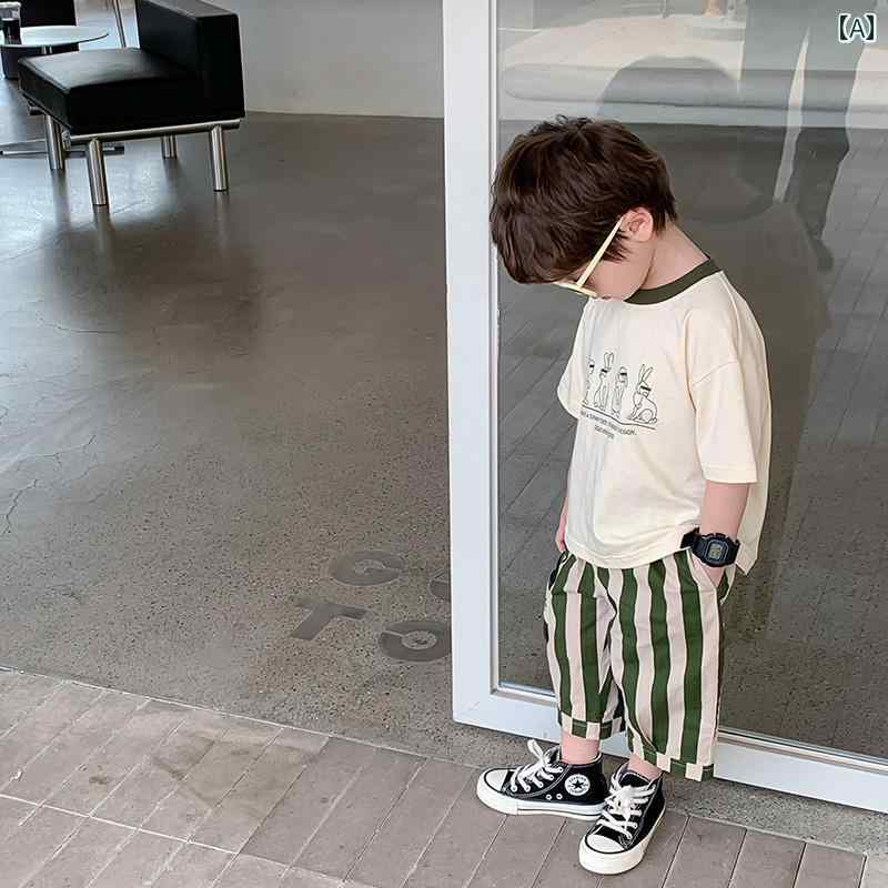 セットアップ 男の子 おしゃれ カジュアル 夏 ボーイズ 韓国 ラウンドネック 半袖 カジュアル トレンディ