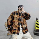 メンズ トップス カジュアル ファッション おしゃれ アメリカン パッチワーク レター チェック シャツ レディース 秋 ストリート 長袖 シャツ