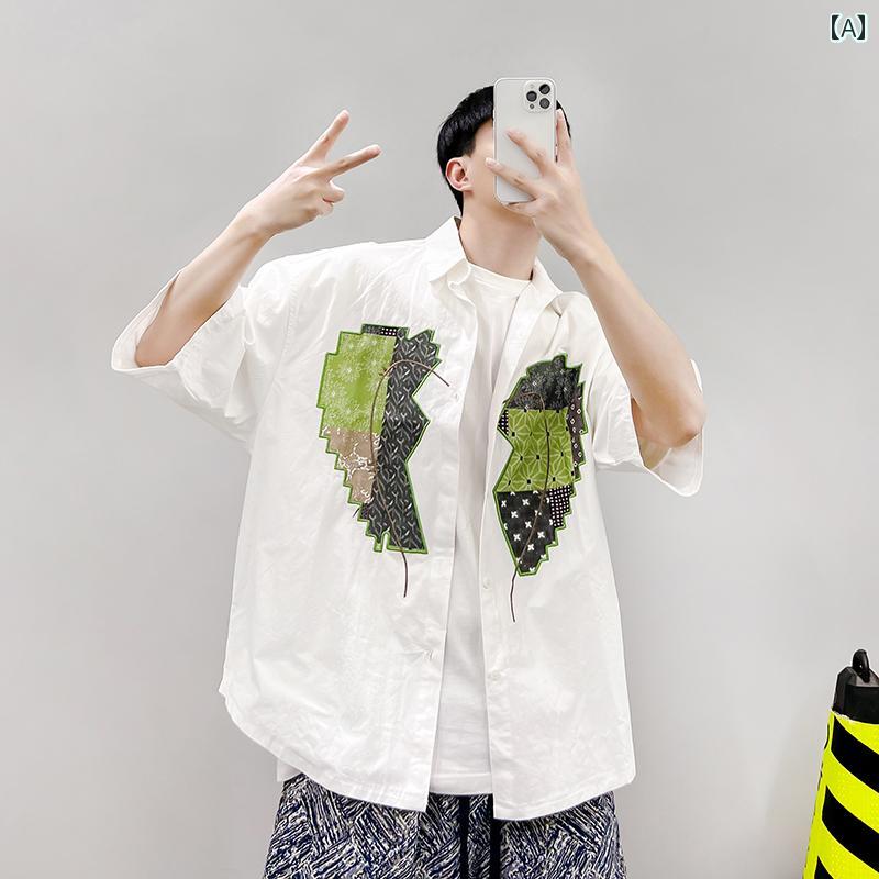 メンズ トップス カジュアル ファッション おしゃれ 夏 トレンド トレンド レトロ エスニック マウンテン シティィー ボーイ ホワイト 半袖 シャツ レディース 兼
