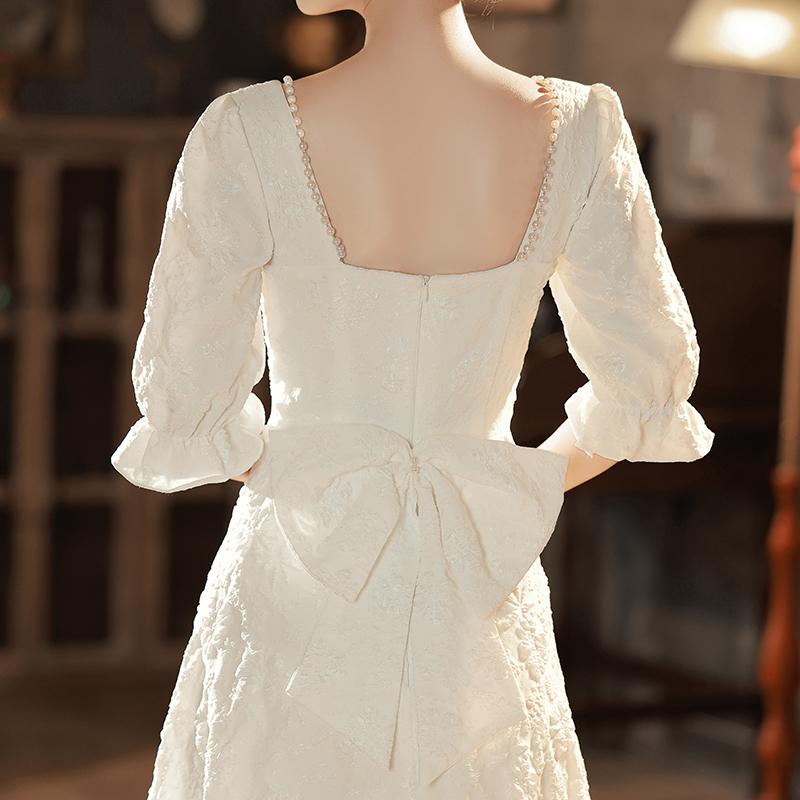 ドレス レディース 小柄 低身長 ホワイト 入籍記念 パーティー フォーマル 婚約 顔合わせ お呼ばれ カジュアル 普段使い エレガント きれいめ 上品