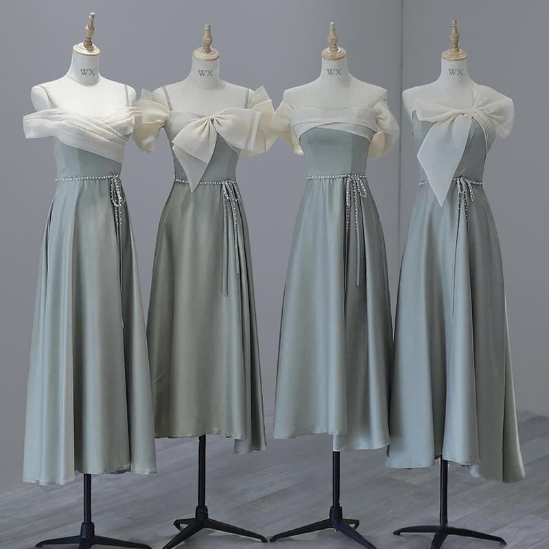 結婚式の付き添い用ドレス 女性用 サテン オフショルダー 肩ひも 結婚式 結婚式向け フォーマル エレガ..