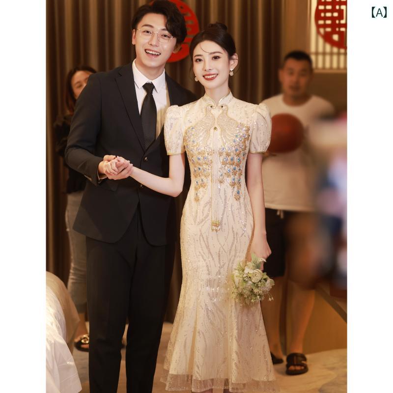 ドレス レディース マーメイドライン 花嫁 イブニングドレス 結婚式 披露宴 パーテ...