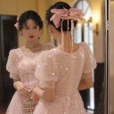 ドレス レディース ピンク 半袖 Vネック ひざ下丈 結婚式 お揃いの参列用ドレス 成人式 卒業式 パーティ 披露宴 謝恩会 演奏会 発表会 フォーマル 小柄 普段使い エレガント 上品 夏