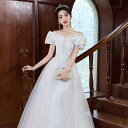 ロングドレス 女性用 高級感 上品な オフショルダー パフスリーブ 床に届く丈 結婚式 二次会 パーティー 発表会 演奏会 成人式 卒業式 誕生日 司会 春夏