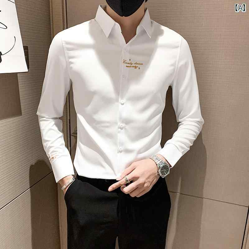 メンズ トップス カジュアル ファッション おしゃれ 白 シャツ シャツ 春秋 トレンディ スリム 長袖 シャツ