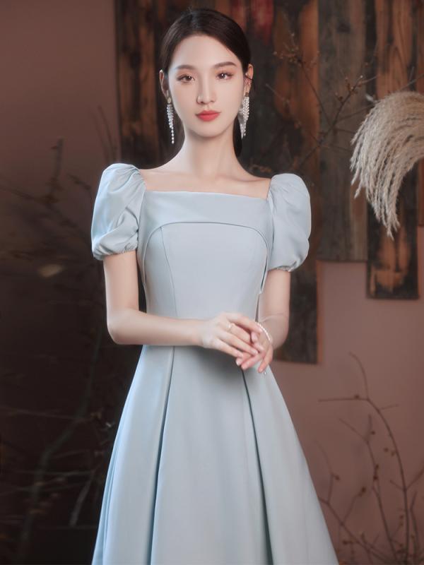 ワンピース レディース パーティードレス 結婚式 二次会 お呼ばれ フォーマルドレス 発表会 成人式 普段使い 小柄 低身長 細見え フレンチ エレガント 上品 高級感 ショート丈 ミニ丈 スクエアネック ハイウエスト スリムフィット 春夏