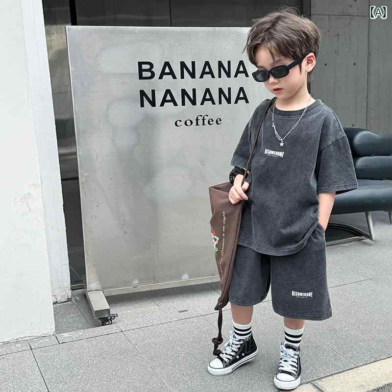 セットアップ 男の子 おしゃれ カジュアル 夏 半袖 薄着 トレンディ 小さめ ゆったり 2点 セット