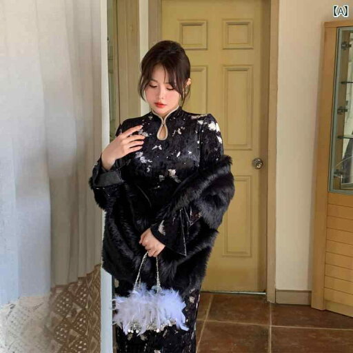 大きめサイズ レディース おしゃれ ファッション 婦人服 チャイナ風 レトロ 長袖 起毛 チャイナ ドレス パーティー ドレス 大きめサイズ レディース おしゃれ ファッション 婦人服 チャイナ風 レトロ 長袖 起毛 チャイナ ドレス パーティー ドレス