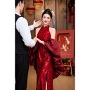 チャイナドレス レディース ホルターネック 現代的な中華風 高級感 エレガント レッド 結納 結婚式 披露宴 花嫁 お色直し ワンピース