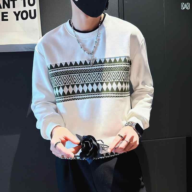 メンズ トップス カジュアル ファッション おしゃれ ラウンドネック 長袖 カジュアル ボトム 春秋 トレンド