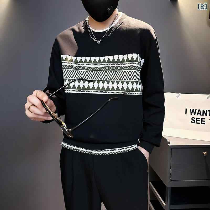 メンズ トップス カジュアル ファッション おしゃれ ラウンドネック 長袖 カジュアル ボトム 春秋 トレンド