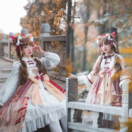 ロリータ ファッション コスプレ 衣装 桜 路 チャイナ 風 バックル インナー ロリータ ファッション コスプレ 衣装 桜 路 チャイナ 風 バックル インナー