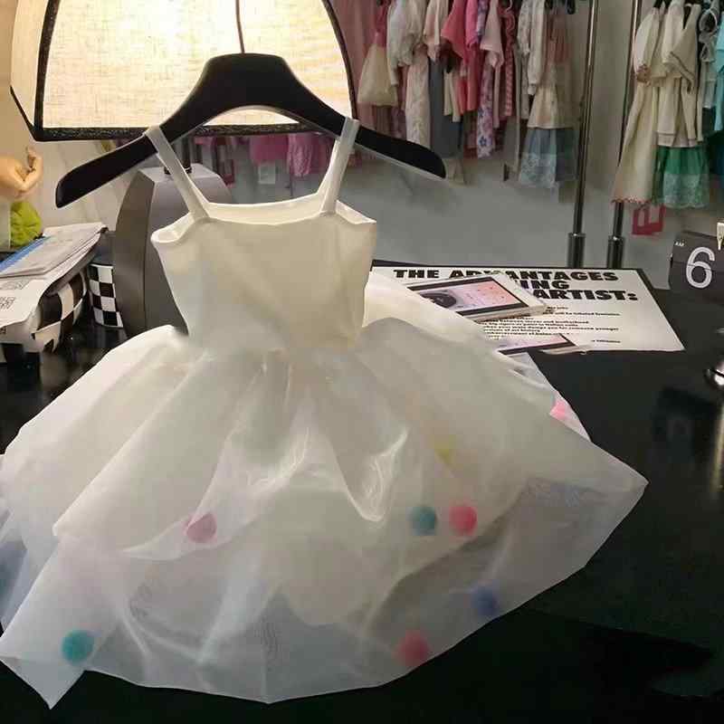 ワンピース 女の子 キッズ 子供 かわいい 白 ガーゼ スカート 夏 韓国 少女 サスペンダー スカート 赤ちゃん ボール パフ スカート ノースリーブ プリンセス スカート