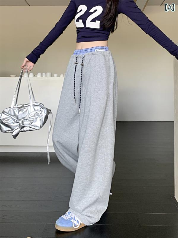 レディース ズボン カジュアル パンツ ファッション スポーツ スウェット 秋 ストレート レッグ 快適 スリム ワイドレッグ 長ズボン