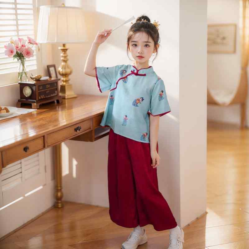 キッズ 女の子 漢服セット チャイナ服 中華服 新中華風 2点セット 舞台衣装 コスチューム パフォーマン..