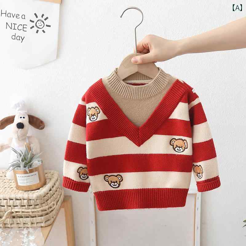 キッズ ファッション 男の子 トップス カジュアル おしゃれ フェイク セットアップ セーター 西洋 秋冬 セーター ニット