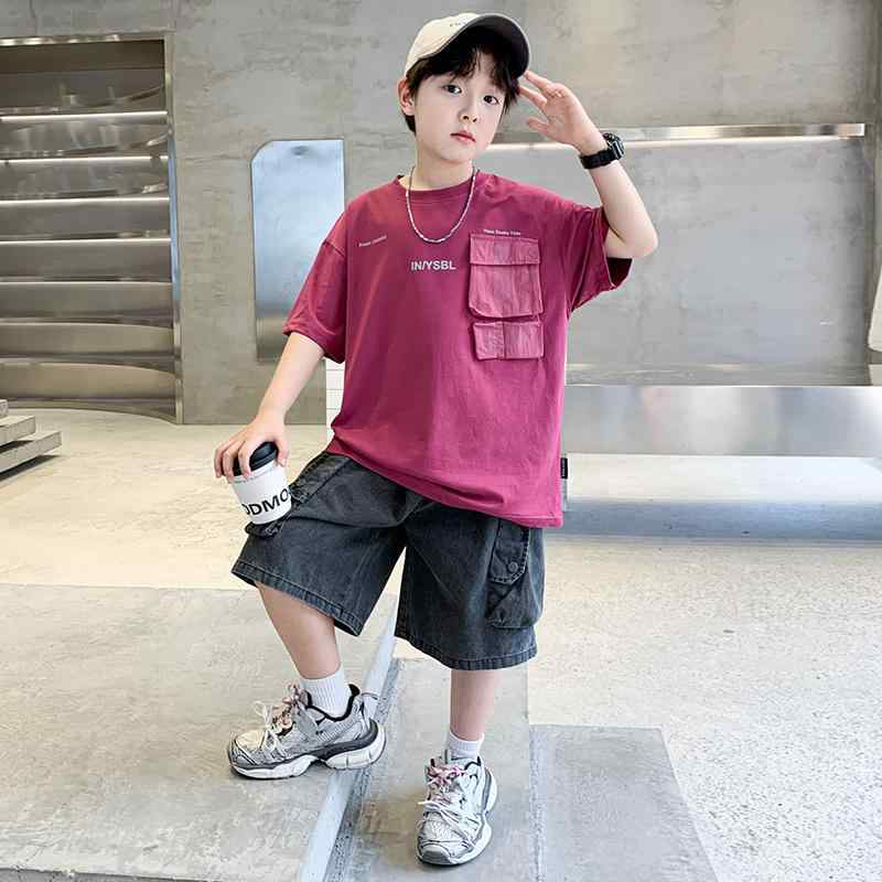 Tシャツ 半袖 男の子 ハーフパンツ セット 夏物 薄手 スポーツ 綿 普段使い 部屋着 通園 通学 おしゃれ かっこいい 吸湿速乾 快適 ダークピンク アプリコット