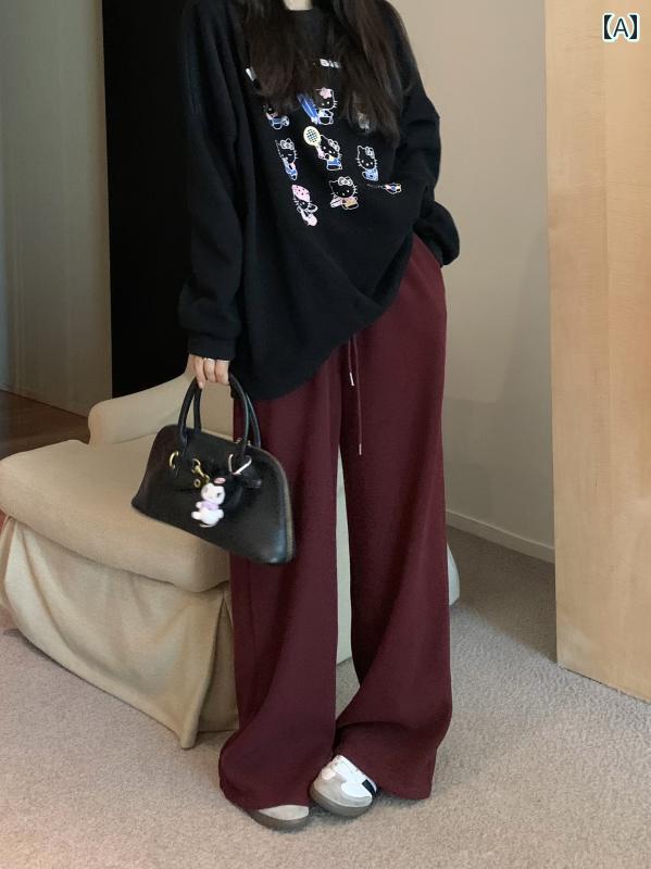 レディース ズボン カジュアル パンツ 秋 起毛 厚手 柔らかく ワックス ワイドレッグ スリム ドレープ ドローストリング ストレート