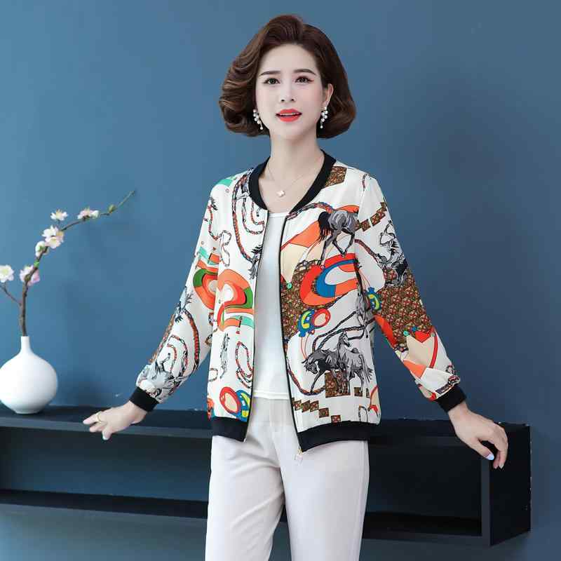 ブルゾン ミセス 中高年女性向け 春夏 薄手 ショート丈 花柄 プリント ジャケット スタンドカラー カジュアル おしゃれ アウター