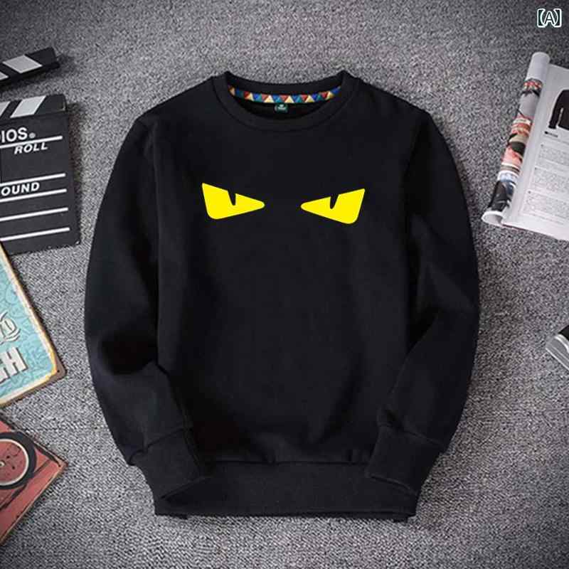 メンズ トップス カジュアル ファッション おしゃれ トレンド モンスター ラウンドネック スウェットシャツ 大きめサイズ 悪魔 目 レディース カップル 着 秋冬 起毛 プリント
