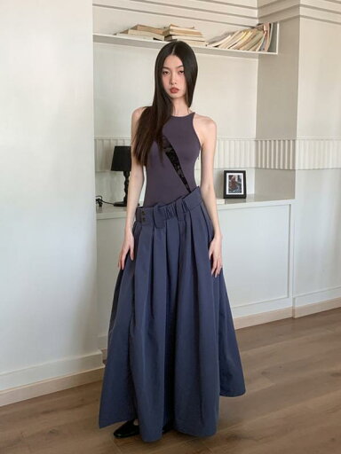 ワンピース レディース 夏 ラウンドネック ノースリーブ スリムフィット ワークテイスト アシンメトリー 切り替え フェイクレイヤード ウエストマーク Aライン ロング丈 フレア ワンピース レディース 夏 ラウンドネック ノースリーブ スリムフィット ワークテイスト アシンメトリー 切り替え フェイクレイヤード ウエストマーク Aライン ロング丈 フレア