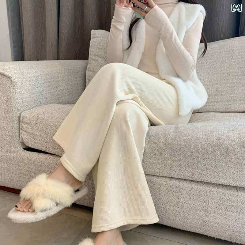 レディース ズボン カジュアル パンツ 白 コーデュロイ ワイドレッグ 秋冬 ハイウエスト ドレープ ストレート 起毛 シェニール クリーム