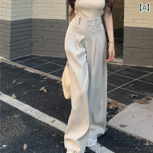 レディース ズボン カジュアル パンツ 秋 ドレー ピー ワイドレッグ 韓国 ハイウエスト スリム ロング