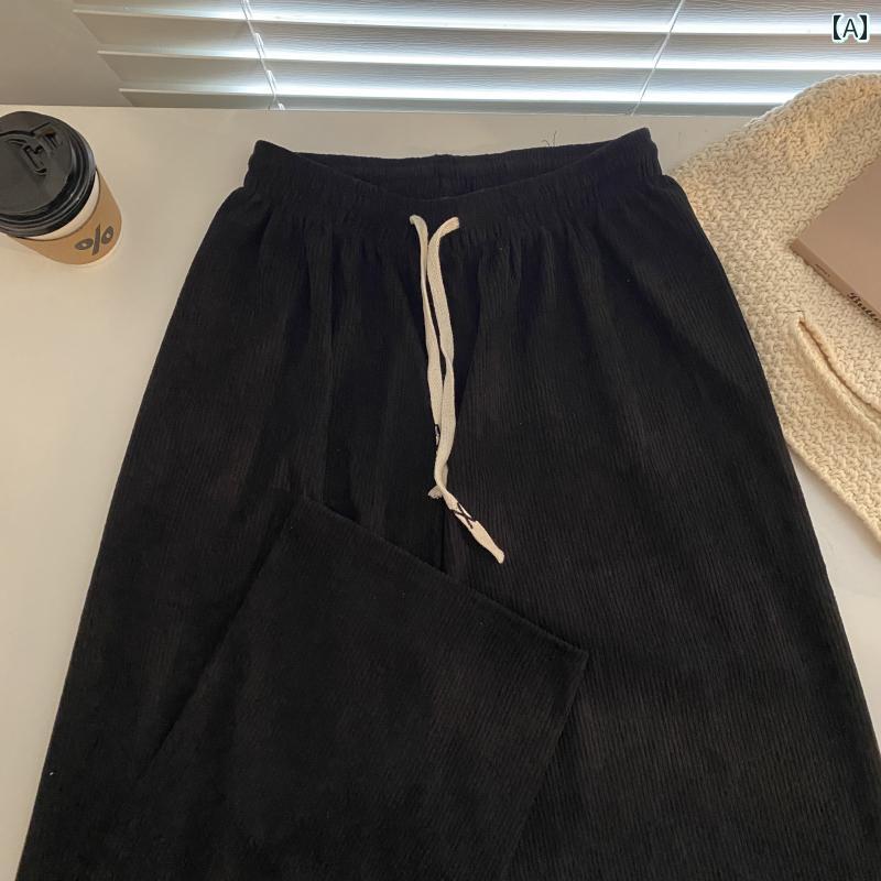 レディース ズボン カジュアル パンツ 韓国 シンプル 高さ コーデュロイ 秋 高さ ストレート ワイドレッグ