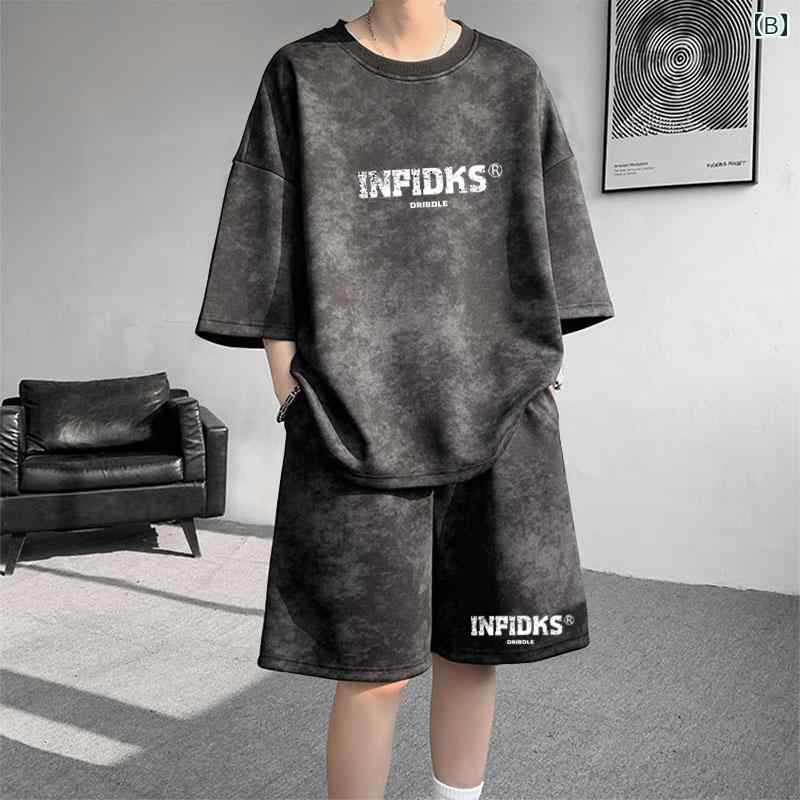 Tシャツ ショートパンツ セット ティーン ジュニア 半袖 五分丈 絞り染め アメリカンスタイル ゆったり カジュアル スポーツ 普段使い 部屋着 ポリエステル 春夏